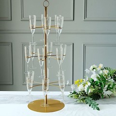 Gold 3-Tier 33″ Metal Wine Glass Holder Tree Champagne Flutes Stand Party Events
