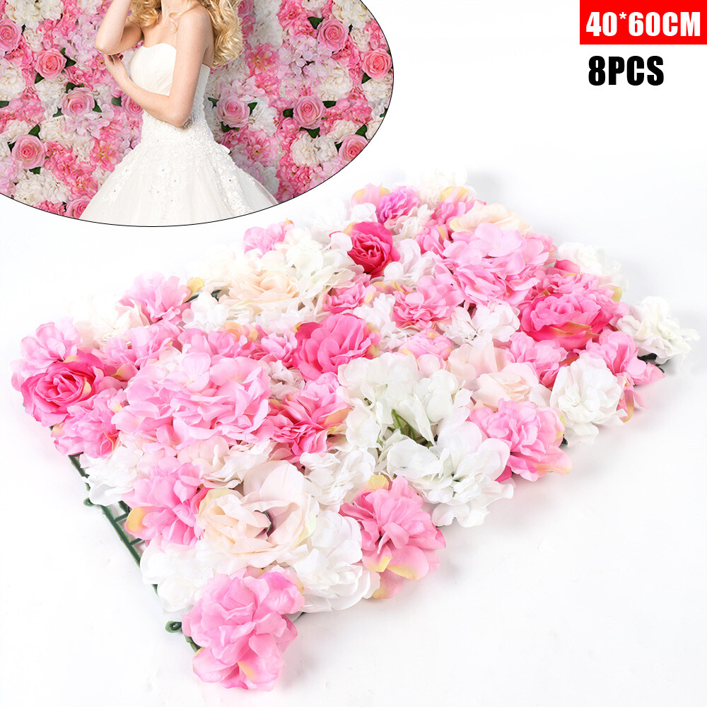 8pcs Rose Flower Wall Panels , Artificial Silk Wedding Supply Decor Party Floral