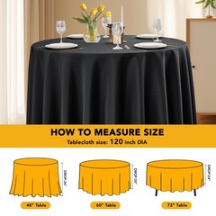 6-Pack Black Round Tablecloths 120 in for 5-6 Ft Round Tables | Stain-Resista…