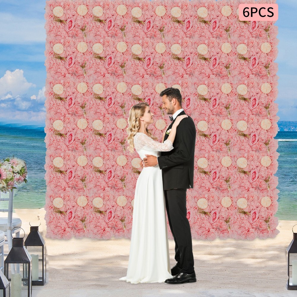 6pcs Artificial Flower Walls Pink Dahlia Rose Panels for Wedding Décor 15*15in