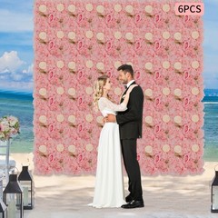 6pcs Artificial Flower Walls Pink Dahlia Rose Panels for Wedding Décor 15*15in