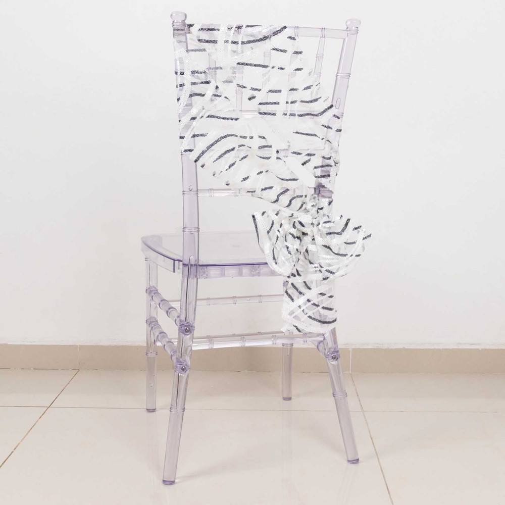 5 WHITE BLACK Wave Mesh Embroidered Sequins CHAIR SASHES Party Events