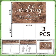 Wedding This Way Sign – 3 Pack Double-Sided Direction Arrow Yard Signs with M…