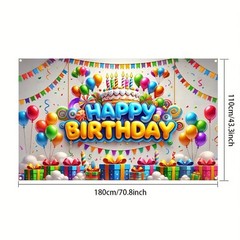 HOMETITUTE Happy Birthday Banner Colorful Balloon Banners Decoration Backdrop…