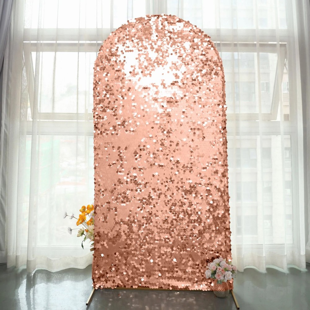 7 ft BLUSH Payette Sequin Fitted Round Top Wedding Arch STAND COVER Party Events