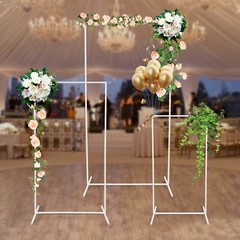 3 Packs Wedding Flower Arch Backdrop Stand Square Balloon Photo Stand Gold/White