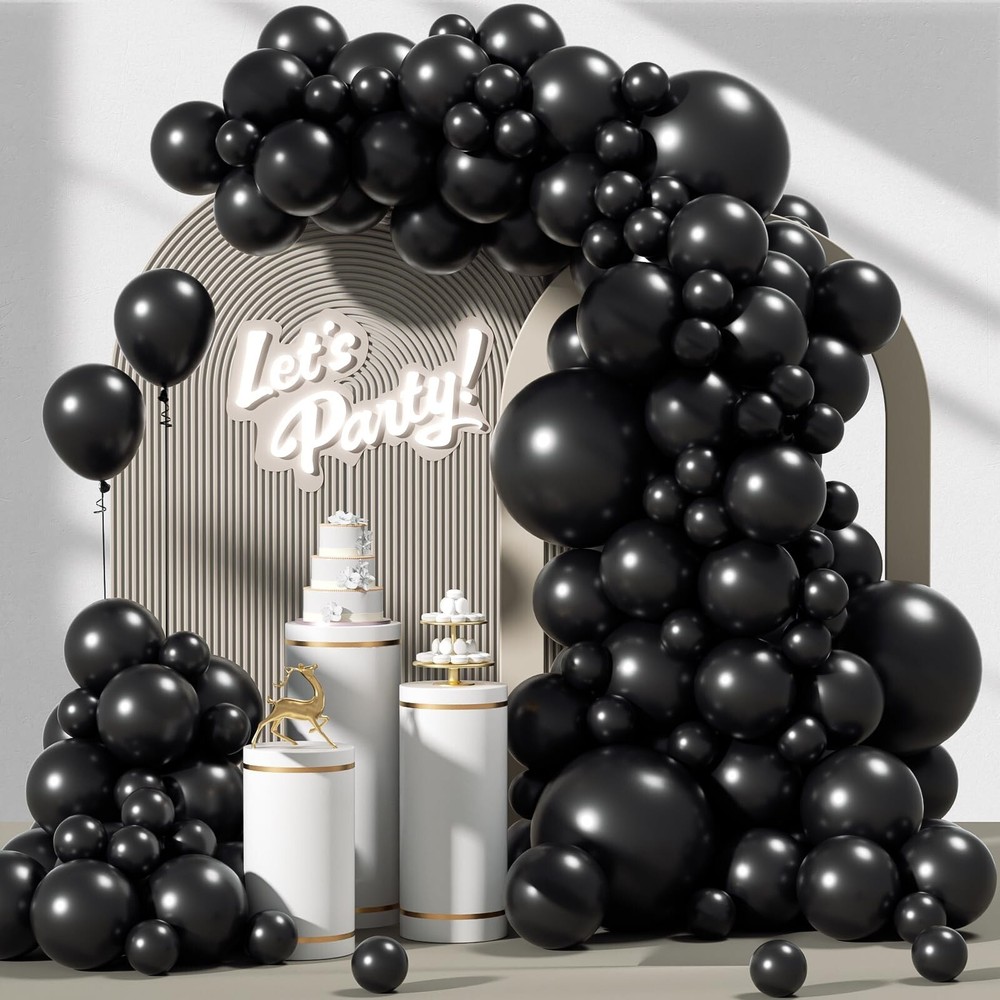 120pcs Black Balloon Arch Kit, 18 12 10 5 inch Black Latex Balloons Different…