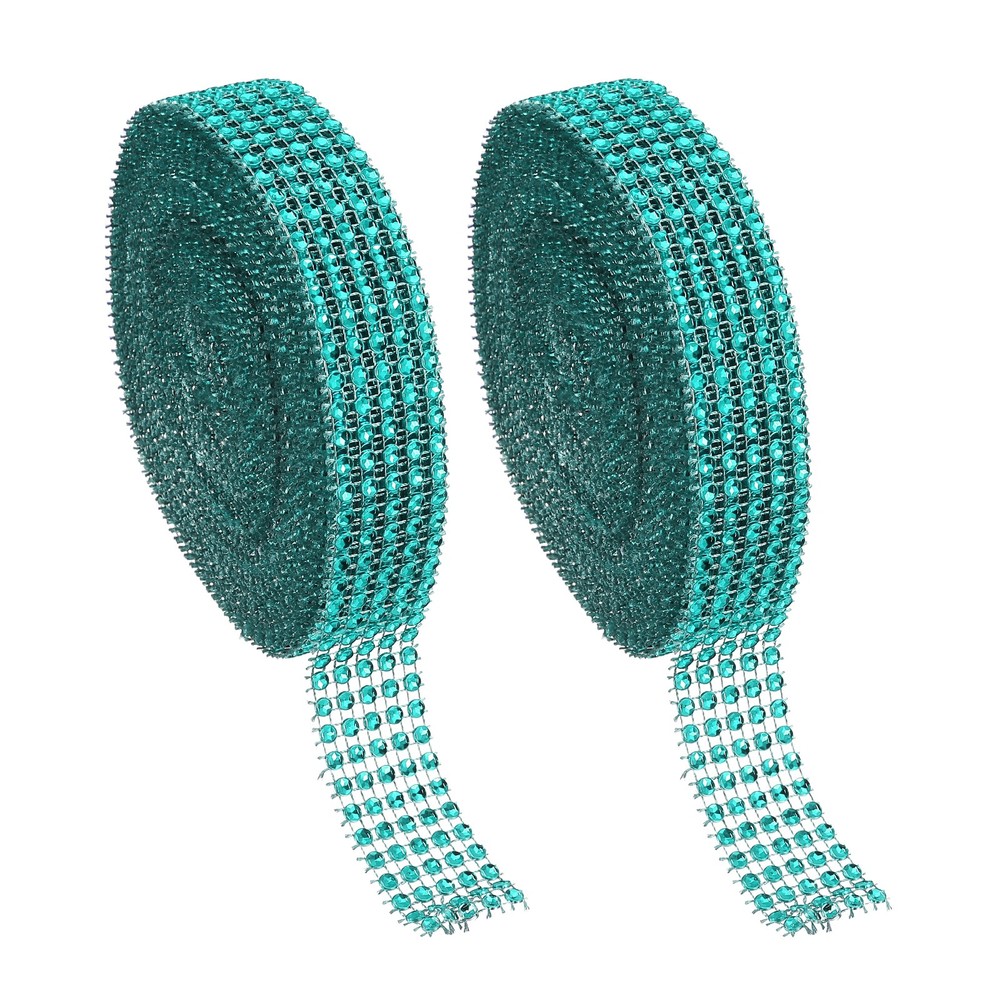 2 Roll 1″x20 Yard Crystal Rhinestones Mesh Ribbon Lake Blue (4mm)