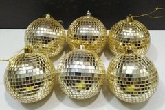 Lot 6 vintage 3″ wide Gold Glass Mirror Disco Balls Ornaments Holidays