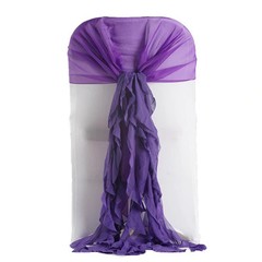 Purple Premium CHAIR COVER with Curly Chiffon Ruffled SASHES Party Decorations