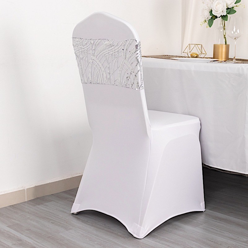 5 SILVER Mesh Embroidered Sequins CHAIR SASHES Party Events Decorations Supplies