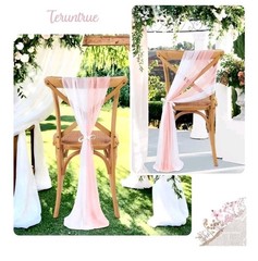 PakiInno Wedding Chair Sashes Covers 8FT White and Blush Aisle Decoration 50pcs