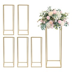 Gold Iron 5Pcs Wedding Metal Flower Stand,Column Vases Flower Stand For Wedding