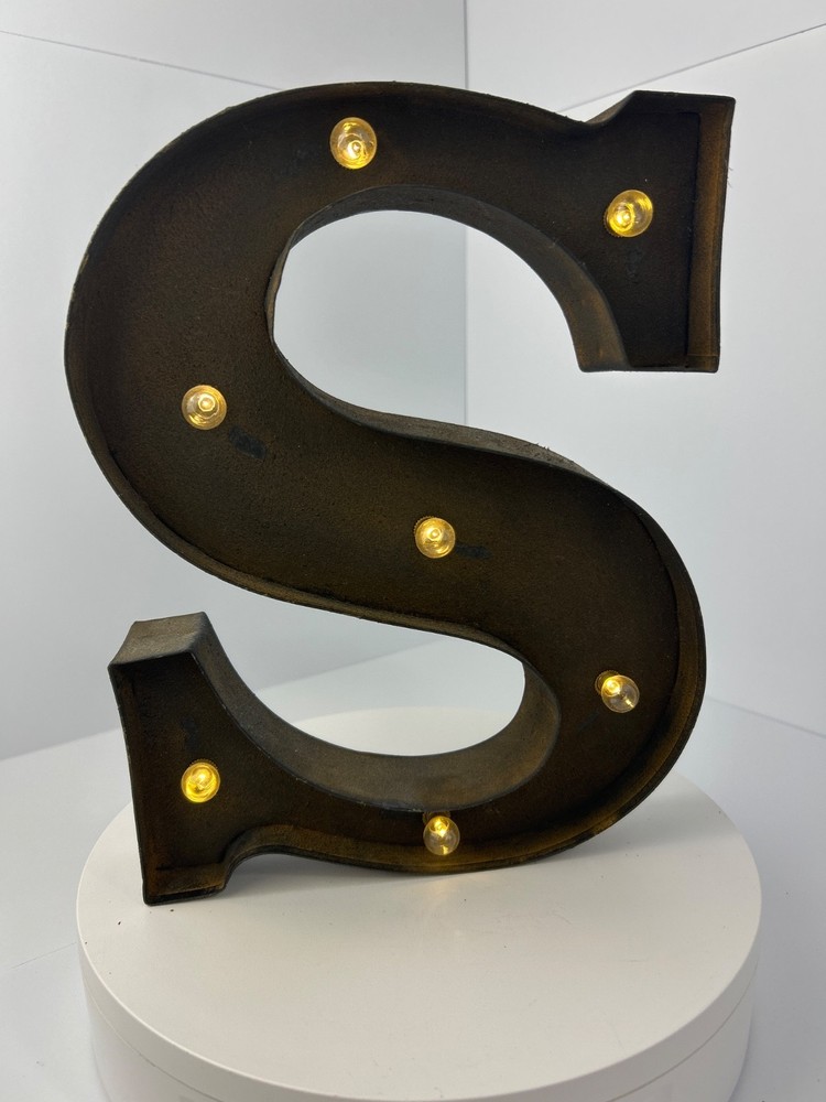 12″ Tall Rustic LED Lighted Metal Marquee Letter L Decorations Backdrop