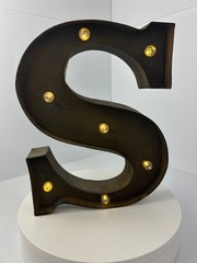 12″ Tall Rustic LED Lighted Metal Marquee Letter L Decorations Backdrop