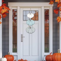 Fall Door Decor White Blue Pumpkin Wall Decor Wooden Front Door Hanger Sign f…