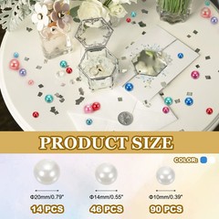 150 Pcs Pearl Bead for Vase Filler, 20/14/10mm Floating Beads(Bright Blue White)
