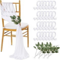 White Chair Sashes Wedding Aisle Decorations: 24 Packs 8ft Long Draping Fabric
