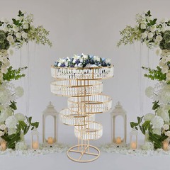 Wedding Gold Crystal Flower Stand Round Pedestal Stand Crystal Flower Stand NEW