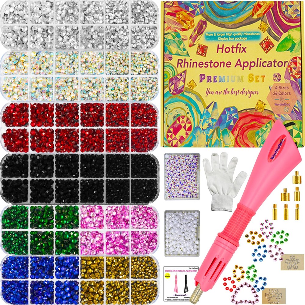Hot 3mm 4mm 5mm SS10 SS20 SS30, Hotfix tool + 10000 hotfix gems and pearls