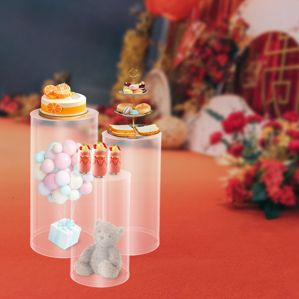 3 Pcs Round Cylinder Pedestal Stand For Wedding Party Display Stand Decor Clear