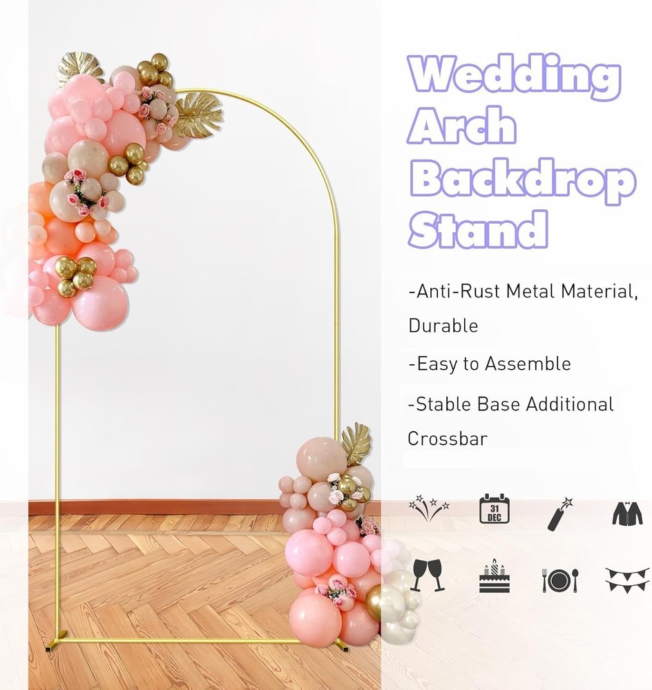 Wedding Arch Backdrop Stand 7.2FT Gold Wedding Balloon Arched Backdrop Stand