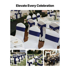 50-Pcs Satin Chair Sashes Bows Cover, 7 X 108 In. Navy Blue Ribbon Ties, Wedding