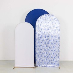 3 BLUE WHITE Assorted Fitted Round Top Arch Backdrop STAND COVERS Set Event