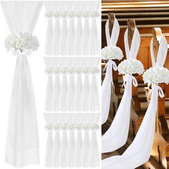 24 Set Wedding Chair Decorations – Chiffon Sashes with Ribbon Bows & Floral Aisl