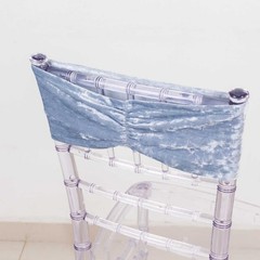PREMIUM DUSTY BLUE 5 Velvet Ruffled STRETCHABLE CHAIR SASHES Wedding Party Home