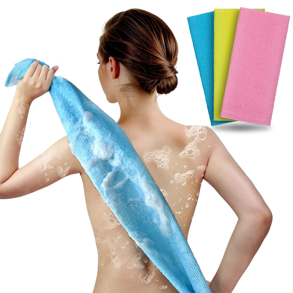 Exfoliating Washcloth & Shower Body Scrubber, 3 Pack | Japanese Washcloth, Korea