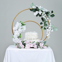 2 GOLD Metal HOOPS Round Standing Wreath Rings Set Party Wedding Decorations