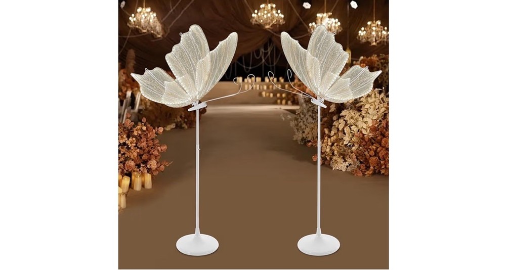 2 PCS CNCEST 23.6″ Wedding Butterfly LED Floor Lamp Set Adjustable Stand Lights