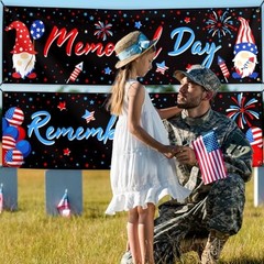 Memorial Day Banner 2pc 4th of July Backdrop Sign Red White and Blue
