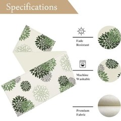 Table Runner Dahlia Pinnata Flower Beige Table 13 x 36 Inch Sage Green Grey