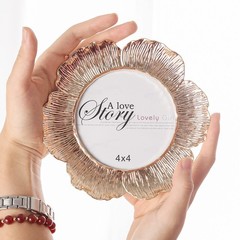 SWTHONY Round Floral Rose Gold Picture Frame, 4×4 Circular Flower Shaped Phot…
