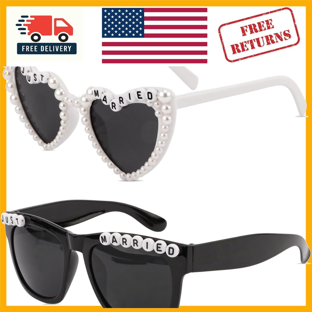 Elegant Just Married Decorations – UV Protected Sunglasses for Weddings, 2 Pair