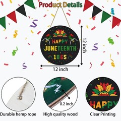 Juneteenth Decorations Wooden Happy Juneteenth 1865 Hanging Sign Juneteenth W…