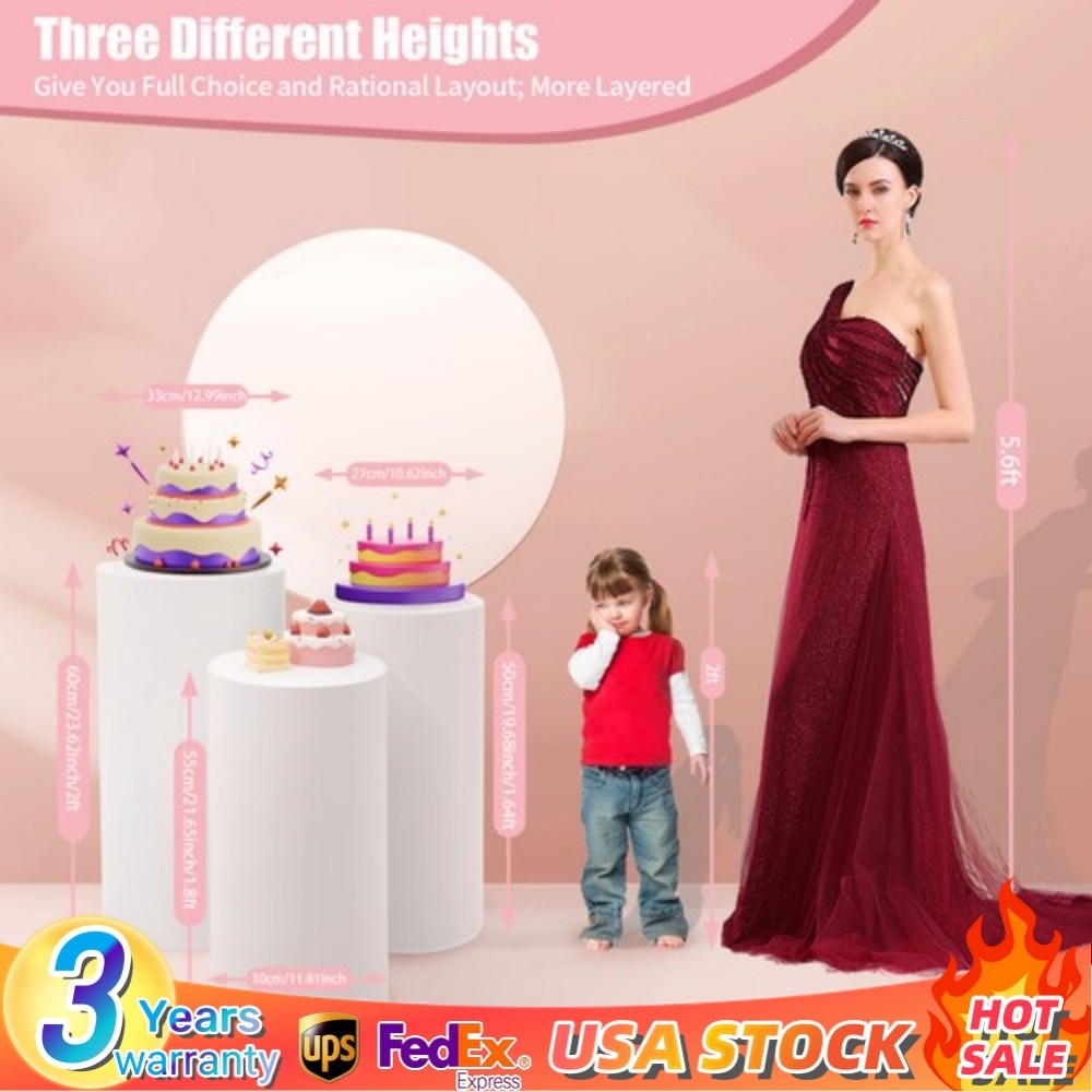 3 Piece Round Cylinder Pedestal Stands For Party Wedding Party Display Decor