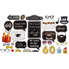 60th Birthday Photo Booth Props – 31-pc Selfie Props with 8 x 10-Inch Sign, 4…
