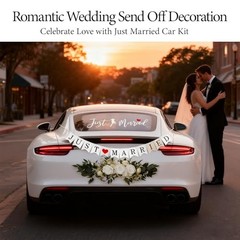 Wedding Car Decoration Kit for Rear Window and Trunk, Just Married Banner with