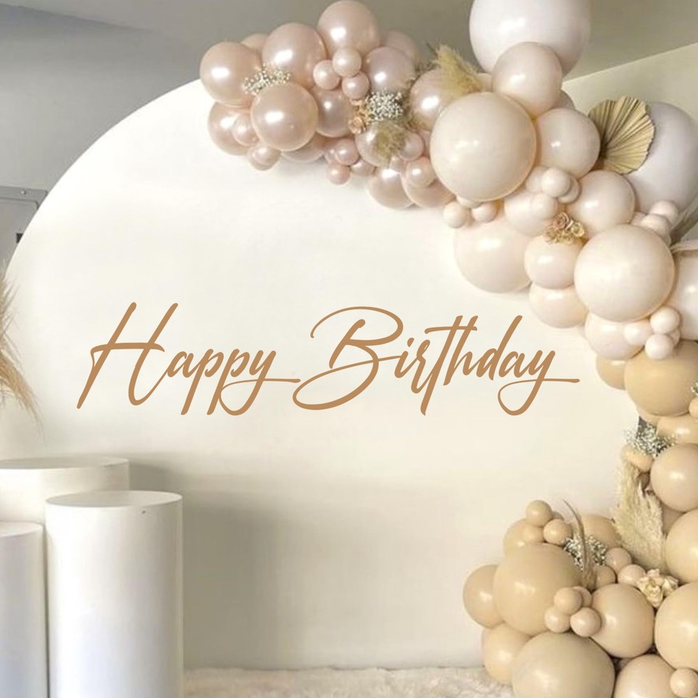 Happy Birthday Party Backdrop Wall Stickers, Champagne Script Lettering with …