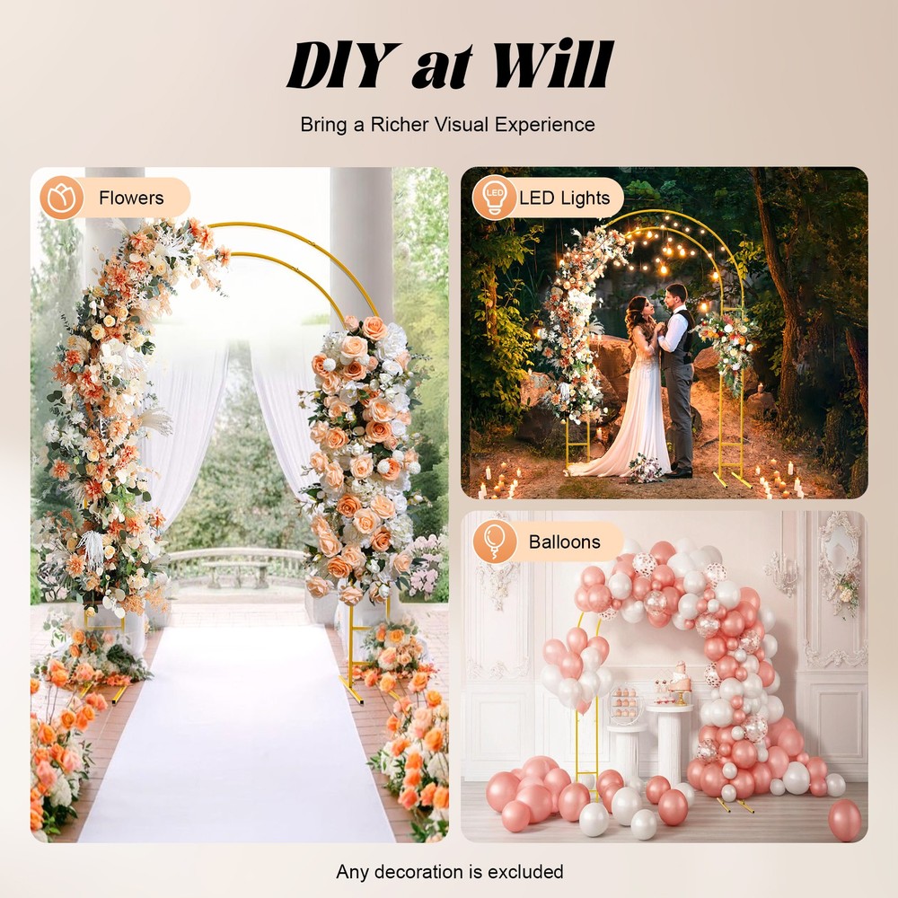 Metal Arch Backdrop Stand Gold Arch Wedding Decoration Rack Indoor/Outdoor Stand