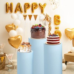 Set of 3 Cylinder Spandex Stand Covers, Light Blue, Elastic Fabric-Small