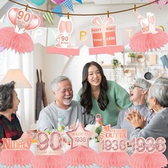 Happy 90th Birthday Rose Gold Table Honeycomb Centerpieces Balloons Theme Dec…