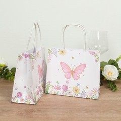 12 Pink White Glitter Butterfly Paper Gift Bags with Handles Wedding Party
