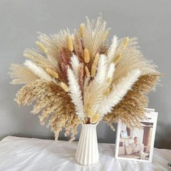 200PCS Natural Dried Pampas Grass Decor – 17″ Fluffy Pampas Grass Bouquet – B…