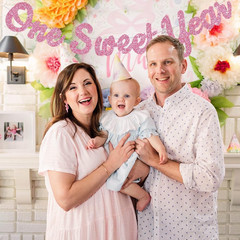 Pink Glitter Sweet 1 Year Banner(Pre-Strung), First Birthday Anniversary Party D