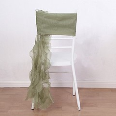 DUSTY SAGE Premium CHAIR COVER with Curly Chiffon Ruffled SASHES Wedding