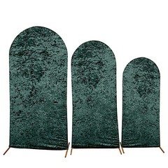 3 HUNTER GREEN Crushed Velvet Round Top Wedding Arch Backdrop STAND COVERS Set